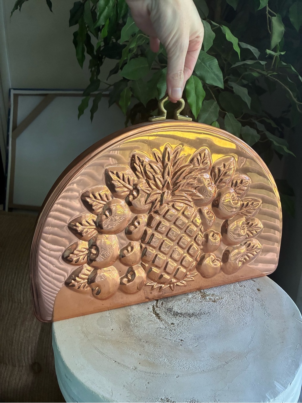 Vintage Copper Pineapple Mold Dome Shaped Shell with hook